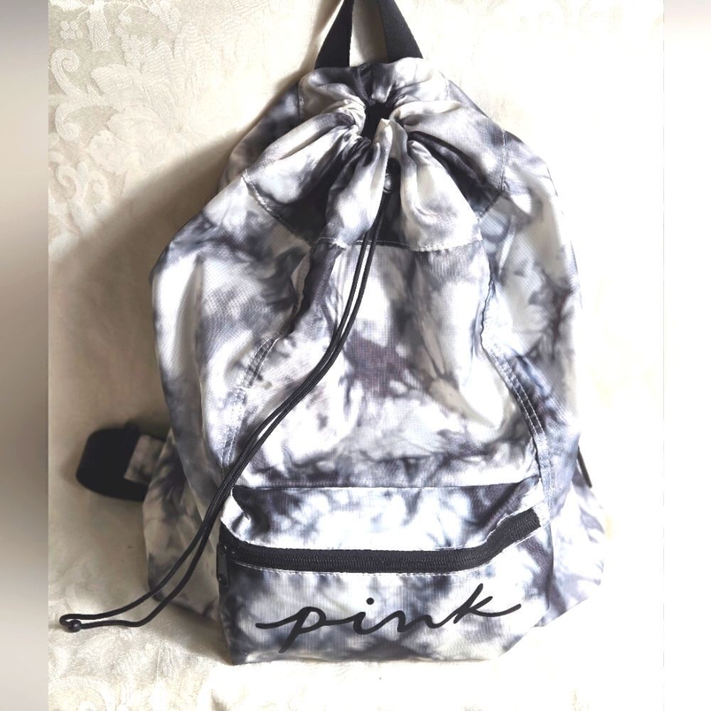 PINK Victoria's Secret Black and White Tie Dye Cinch Style Backpack